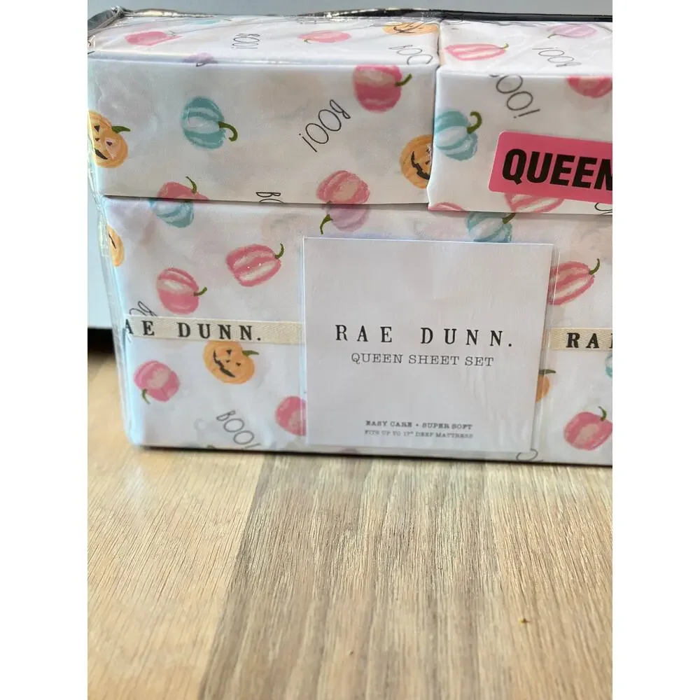 Rae Dunn Halloween Sheets 4 Pc Queen BOO! Halloween Pumpkin Bedding
